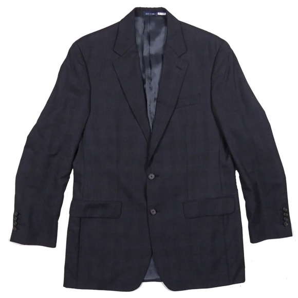 NWOT Ralph Lauren 100% Wool Gray Windowpane Button Sport Coat Blazer Jacket 40 L